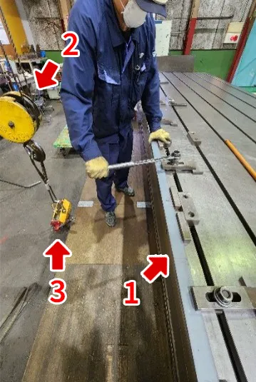 加工機テーブルにフラットバーを置くまで